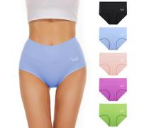 TANSTC Culotte Femme Coton sous-vêtements Femme Stretch Taille Haute Panties Slip Respirant Multipack Lot de 5, NOI+Rose+Violet+Bleu+Vert, 4XL