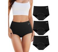 TANSTC Culotte Menstruelle Absorbante 4 Couches Culotte de Règles lavables, Flux léger à abondant, Coton, Noir (XS, Lot de 3)