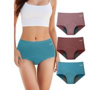 TANSTC Culotte Menstruelle Coton, Absorbe 60Ml De Volume Menstruel Important, sous Vetement 4 Couches Anti-Fuite pour Regle, Culotte Menstruelle Taille Haute (S Lot 3), Rose/Rouge/Bleu