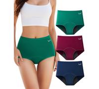 TANSTC Culotte Menstruelle Coton, Absorbe 60Ml De Volume Menstruel Important, sous Vetement 4 Couches Anti-Fuite pour Regle, Culotte Menstruelle Taille Haute (XXL Lot 3), Bleu/Rouge/Vert