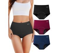 TANSTC Culotte Menstruelle Coton, Absorbe 60Ml De Volume Menstruel Important, sous Vetement 4 Couches Anti-Fuite pour Regle, Culotte Menstruelle Taille Haute (XXL Lot 3), Noir/Bleu Marine/Rouge