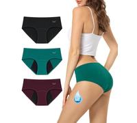 TANSTC Culotte Menstruelle pour Femmes Fille sous-vêtements Anti-fuites Physiologique en Coton de Protection à la Période Post-Partum Slips, Noir/Rouge vin/Vert Encre (M, Lot de 3)