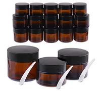 Tanstic 25pcs Amber verre pot avec couvercle, y compris 15 Pack 1oz 1.7oz 2oz Amber rond verre pot avec couvercles intérieurs doublure et 10 pièces cuillère en plastique