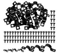 Tanstic Black Pipe Strap Clamp Two Hole Strap U Bracket Rigid Pipe Strap Strap for Fixing Pipe, Cable (10mm)