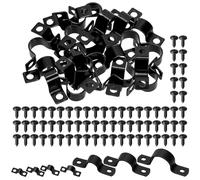 Tanstic Black Pipe Strap Clamp Two Hole Strap U Bracket Rigid Pipe Strap Strap for Fixing Pipe, Cable (12mm)