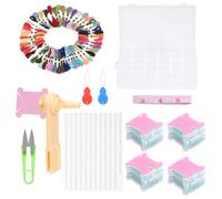 Tanstic Kit de rangement de 157 pièces de fil à broder comprenant 50 fils à broder de couleur, bobines de fil, enrouleur, autocollants, enfile-aiguille, règle, ciseaux avec boîte de rangement à bijoux