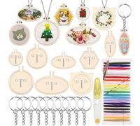 Tanstic Lot de 20 mini kits de broderie, y compris cerceaux en bois ronds, ovales et en forme d'animal, petits cercles à broder pour l'art, l'artisanat, la couture et les ornements à suspendre