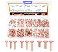 Tanstic Lot de 270 rivets à tête plate en cuivre massif, M2 x 4/6/8, M2,5 x 5/8/10, M3 x 4/6/10, rivets en cuivre massif pour applications électriques Finition cuivre ton cuivre