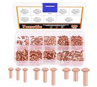 Tanstic Lot de 270 rivets à tête ronde en cuivre massif, M2 x 4/6/8, M2,5 x 5/8/10, M3 x 4/6/10, rivets en cuivre massif pour applications électriques Finition cuivre ton cuivre