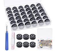 Tanstic Lot de 36 bobines de fil pré-enroulées avec étui à canette, 100 épingles à coudre, découseur, règle pour machines à broder et à coudre Noir
