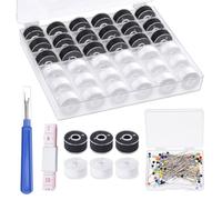 Tanstic Lot de 36 bobines pré-enroulées blanches et noires, taille A avec étui de bobine, 100 épingles à coudre, découseur, règle pour machines à broder et à coudre