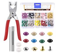 Tanstic Lot de 405 rivets tubulaires en métal avec double capuchon rond de 7 mm, 10 couleurs, rivets tubulaires en métal avec outils de fixation pour loisirs créatifs, vêtements, sacs, ceintures,