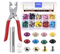 Tanstic Lot de 405 rivets tubulaires en métal avec double capuchon rond de 9 mm, 10 couleurs, rivets tubulaires en métal avec outils de fixation pour loisirs créatifs, vêtements, sacs, ceintures,