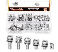 Tanstic Lot de 60 vis et écrous M6 x 10/12/16/18/20 mm, Accessoires Fixation Batterie pour Moto, VTT, Vélo, Scooter