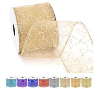 Tanstic Ruban en organza transparent à paillettes - Avec motif tourbillon à paillettes et bord métallique - Pour décoration d'arbre, emballage cadeau - 6,8 x 10 m