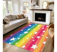 TANTANICAL Tapis Salon Rayures Rainbow 80x150, Tapis Chambre Étoile Colorée pour Decoration Maison, Doux, Lavable, Poil Ras, Antiderapant (N32)