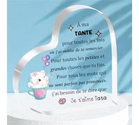 Tante Acryli Plaque Coeur Femmes Fête des Mères Cadeaux Bureau Signe Chat Personnalisé Anniversaire Noël Cadeau Décoration de Maison Retraite Merci d’Apprécier Souvenir Tata Je t'aime Rappel