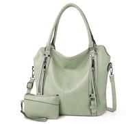 TANTOMI Sac à main pour femme, élégant, vintage, grand, sac à bandoulière souple avec bandoulière amovible, Vert clair.