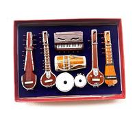 TANTU Ensemble d'instruments de musique miniatures traditionnels indiens 32 x 24 cm Boîte de présentation décorative 7 pièces