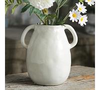 Tanvecle Vase en céramique Blanche avec 2 poignées, Vase de Ferme Moderne pour décoration d'intérieur, Vase Rustique en Terre Cuite, Vase à Fleurs en poterie décorative, Vase en Argile, Centre de