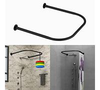 Tanxih Tringle à rideau de douche réglable en acier inoxydable en forme de U pour salle de bain, baignoire, magasin de vêtements (noir, en forme de U, longueur des deux côtés : 43-65 cm, largeur