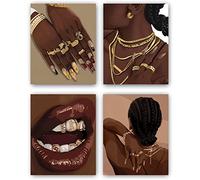 TANXM Lot de 4 impressions d'art abstraites pour femme noire - Décoration murale abstraite pour chambre à coucher - 20,3 x 25,4 cm, sans cadre