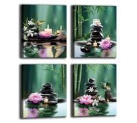 TANXM Lot de 4 toiles murales encadrées pour salle de bain, méditation - Pierres zen spa - Décoration murale pour yoga, bureau, salle de bain, chambre à coucher (encadrée, 20,3 x 25,4 cm)