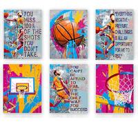 TANXM Lot de 6 affiches graffitis de basket-ball, étoiles de basket-ball, art mural de motivation sportif, impression d'art de basket-ball, décoration de chambre de garçon, lot de 6 (sans cadre, 20,3