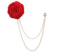 tanxuan Broche de mariage marié en tissu Art rose rouge broche épinglette badge gland chaîne accessoire costume homme broche florale homme, Métal