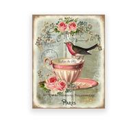 TANYANG Affiche De Café Français Minable, Imprimés De Signe De Fête De Thé D'Été, Vintage, Shabby Chic Abeille, Peinture Sur Toile, Décor Mural De Cuisine A4 50X70Cm Sans Cadre
