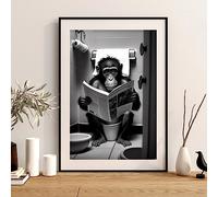 TANYANG Animaux Assis Sur Les Toilettes Lecture Un Journal Imprime Affiche Drôle Salle De Bain Mur Décor Image Singe Wc Peinture Murale 50X70Cm Sans Cadre