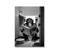 TANYANG Animaux Assis Sur Les Toilettes Lire Un Journal Imprime Drôle Salle De Bain Décoration Murale Photos Singe Wc Affiche Murale 30X40Cm No Frame