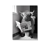 TANYANG Animaux Assis Sur Les Toilettes Lire Un Journal Imprime Drôle Salle De Bain Décoration Murale Photos Vache Wc Affiche Murale 60X90Cm No Frame