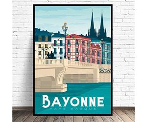 TANYANG Bayonne Pays Basque Voyage Toile Peinture Dessin Animé Mur Art Photos Imprime Affiche Murale Chambre Décoration Pour Salon 40X50Cm Sans Cadre