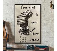 TANYANG Bushido Samurai Sword Canvas Painting Japanese Samurai Warriros Quotes Poster Your Mind Is Your Best Weapon Wall Art Decor 21X30Cm Sans Cadre