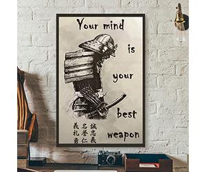TANYANG Bushido Samurai Sword Canvas Painting Japanese Samurai Warriros Quotes Poster Your Mind Is Your Best Weapon Wall Art Decor 21X30Cm Sans Cadre