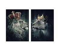 TANYANG Couronne Lion Roi Reine Toile Peinture Binet Artwork Graffiti Art Abstrait Animal 2 Pièces Affiches Et Estampes Faune Peinture Décorative 60Cmx80Cmx2Pcs Sans Cadre