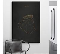 TANYANG Ligne D’Or Noir Algérie Carte Toile Mur Art Imprimer Moderne Affiche Mur Photos Salon Décor 50X70Cm Sans Cadre