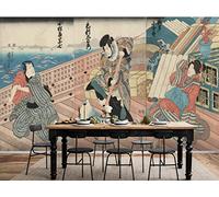 TANYANG Personnalisé Grande Murale Style Japonais Papier Peint Sushi Restaurant Fond Mur 3D-Rétro Nostalgique Style Japonais Dame Japonaise Murale 350Cm(W)×245Cm(H)