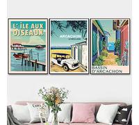 TANYANG Ravel Affiches L'Herbe Village Ile Aux Oiseaux Bassin D'Arcachon Rétro Tlandscape 3 Pièces Toile Peinture Vintage Mur Photos Décor À La Maison 30Cmx40Cmx3Pcs Sans Cadre