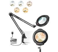 TANYO 10X Lampe Loupe sur Pied, Loupe Eclairante avec 84 LED et Pince, 5 Températures Couleur et 10 Niveaux Luminosité Lampe Loupe de Bureau pour Lecture, Bijoux, Seniors, Malvoyant, Travaux Manuel