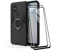 TANYO Coque + [2 Pièces] Verre Trempé pour OnePlus Nord N10 5G, TPU/PC Dual Layer Armor Antichoc Housse [360° Holder] Con 9H Dureté Film Protection Ecran, Noir