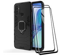 TANYO Coque + [2 Pièces] Verre Trempé pour Oppo A53S / A53, TPU/PC Dual Layer Armor Antichoc Housse [360° Holder] Con 9H Dureté Film Protection Ecran, Noir