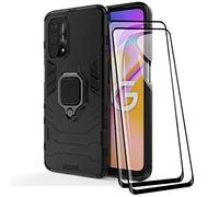 TANYO Coque + [2 Pièces] Verre Trempé pour Oppo A54 5G / A74 5G, TPU/PC Dual Layer Armor Antichoc Housse [360° Holder] Con 9H Dureté Film Protection Ecran, Noir