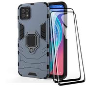 TANYO Coque + [2 Pièces] Verre Trempé pour Oppo A73 5G, TPU/PC Dual Layer Armor Antichoc Housse [360° Holder] Con 9H Dureté Film Protection Ecran, Bleu