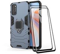 TANYO Coque + [2 Pièces] Verre Trempé pour Oppo Reno4 5G, TPU/PC Dual Layer Armor Antichoc Housse [360° Holder] Con 9H Dureté Film Protection Ecran, Bleu