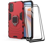 TANYO Coque + [2 Pièces] Verre Trempé pour Oppo Reno4 5G, TPU/PC Dual Layer Armor Antichoc Housse [360° Holder] Con 9H Dureté Film Protection Ecran, Rouge