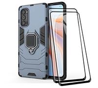 TANYO Coque + [2 Pièces] Verre Trempé pour Oppo Reno4 Pro 5G, TPU/PC Dual Layer Armor Antichoc Housse [360° Holder] Con 9H Dureté Film Protection Ecran, Bleu