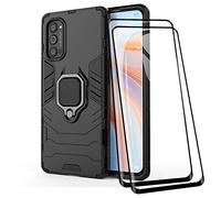 TANYO Coque + [2 Pièces] Verre Trempé pour Oppo Reno4 Pro 5G, TPU/PC Dual Layer Armor Antichoc Housse [360° Holder] Con 9H Dureté Film Protection Ecran, Noir