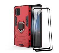 TANYO Coque + [2 Pièces] Verre Trempé pour Samsung Galaxy A81, TPU/PC Dual Layer Armor Antichoc Housse [360° Holder] Con 9H Dureté Film Protection Ecran, Rouge
